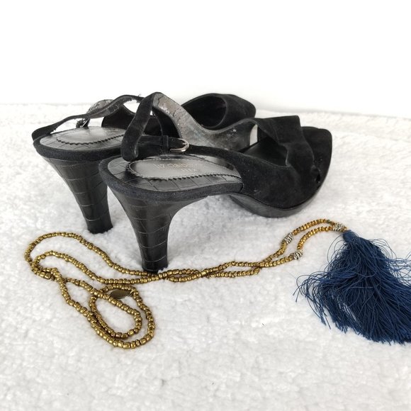 LIZ CLAIBORNE FLEX《294》leather pump black slingback suede women's sz 10 - Picture 10 of 11